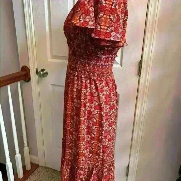 Max Studio NWT Red Floral Short Sleeve Maxi Dress Womens Size Medium - Picture 5 of 12